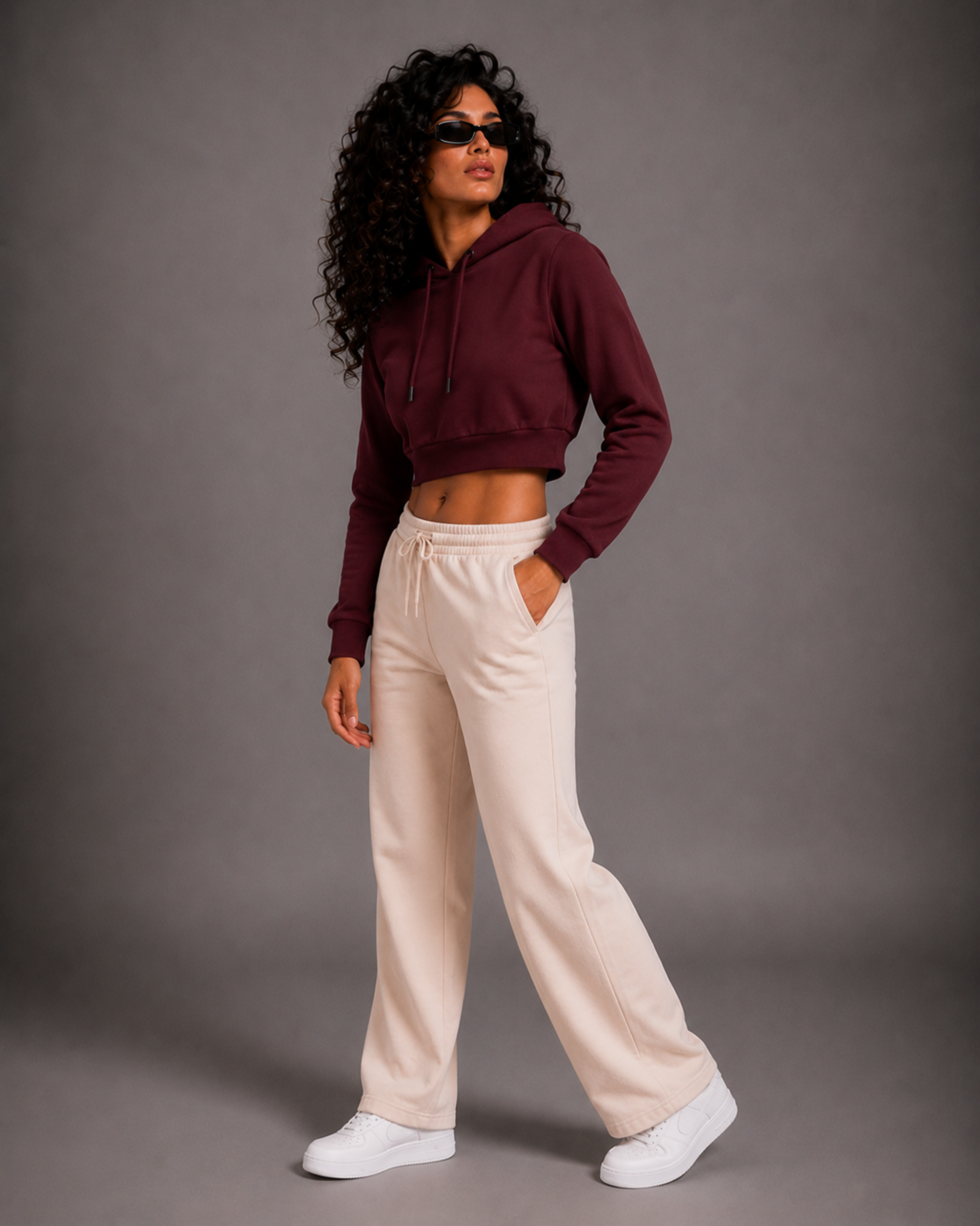 Female Cropped Hoodie | Maroon