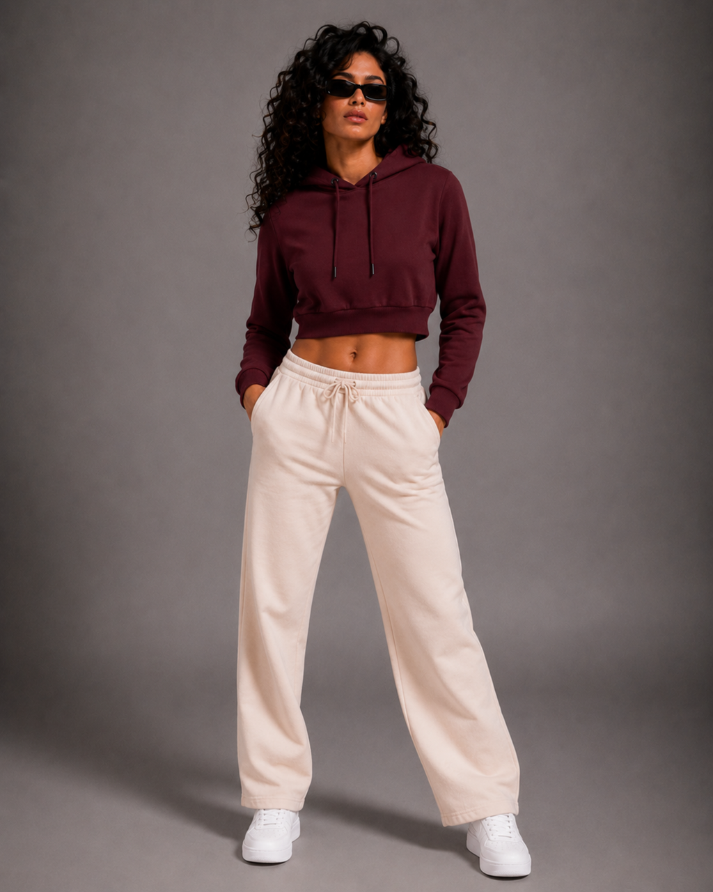 Female Cropped Hoodie | Maroon