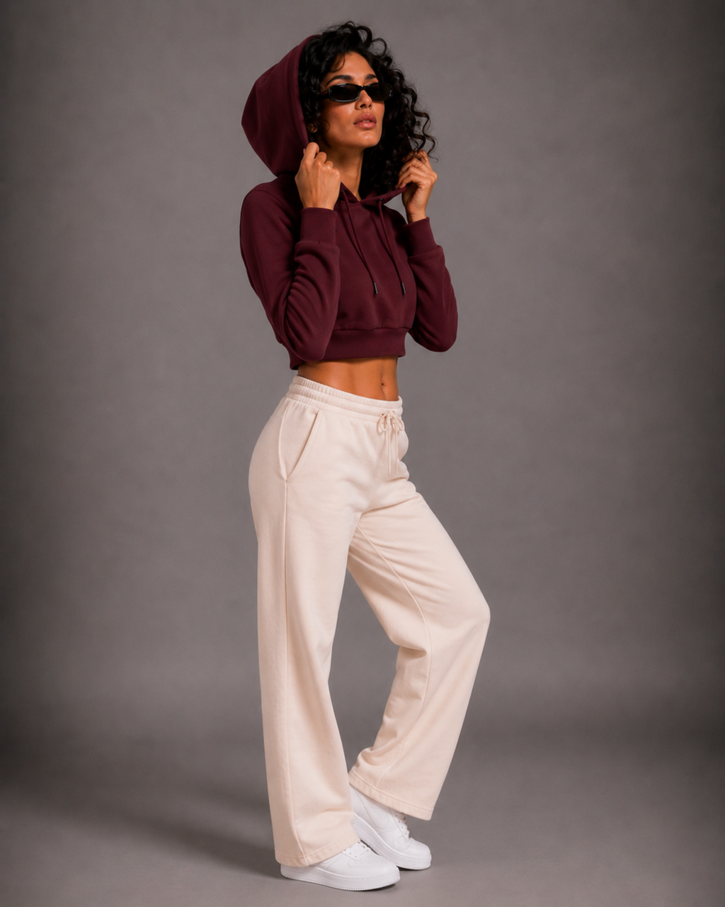 Female Cropped Hoodie | Maroon