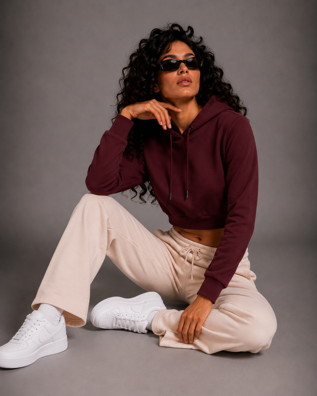 Female Cropped Hoodie | Maroon