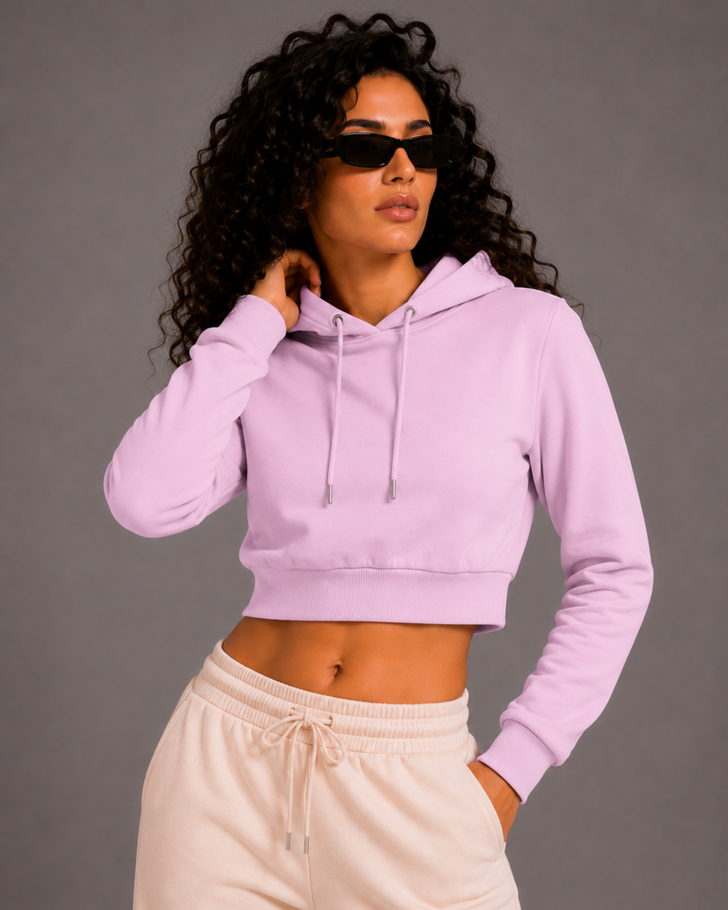 Female Cropped Hoodie | Light baby Pink