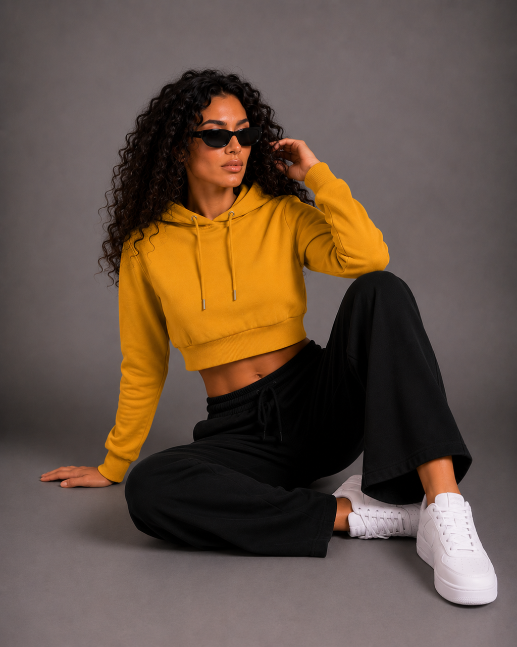 Female Cropped Hoodie | Mustard Yellow