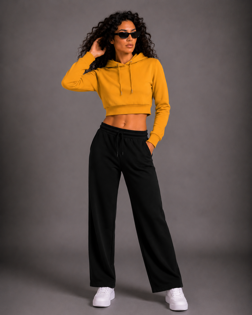 Female Cropped Hoodie | Mustard Yellow
