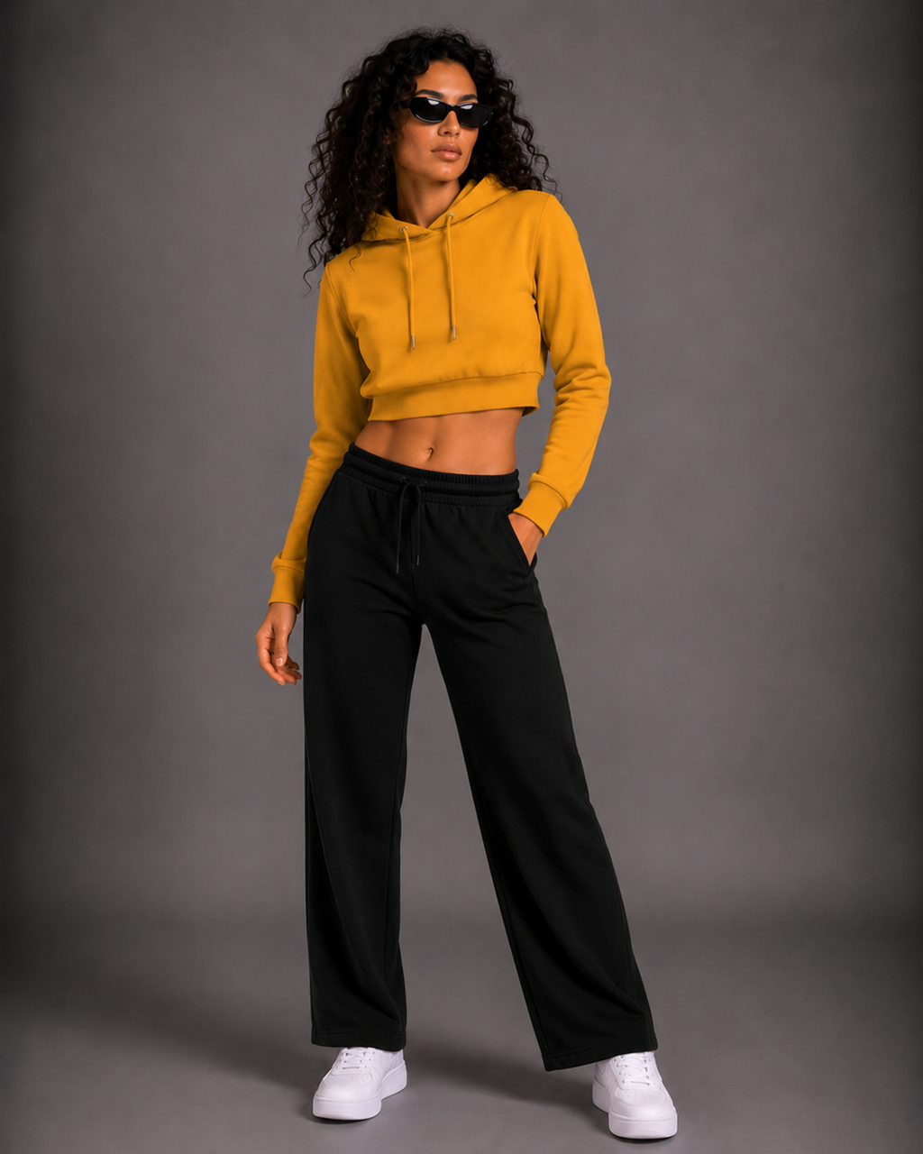 Female Cropped Hoodie | Mustard Yellow