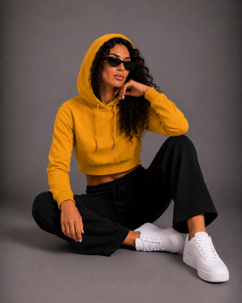 Female Cropped Hoodie | Mustard Yellow