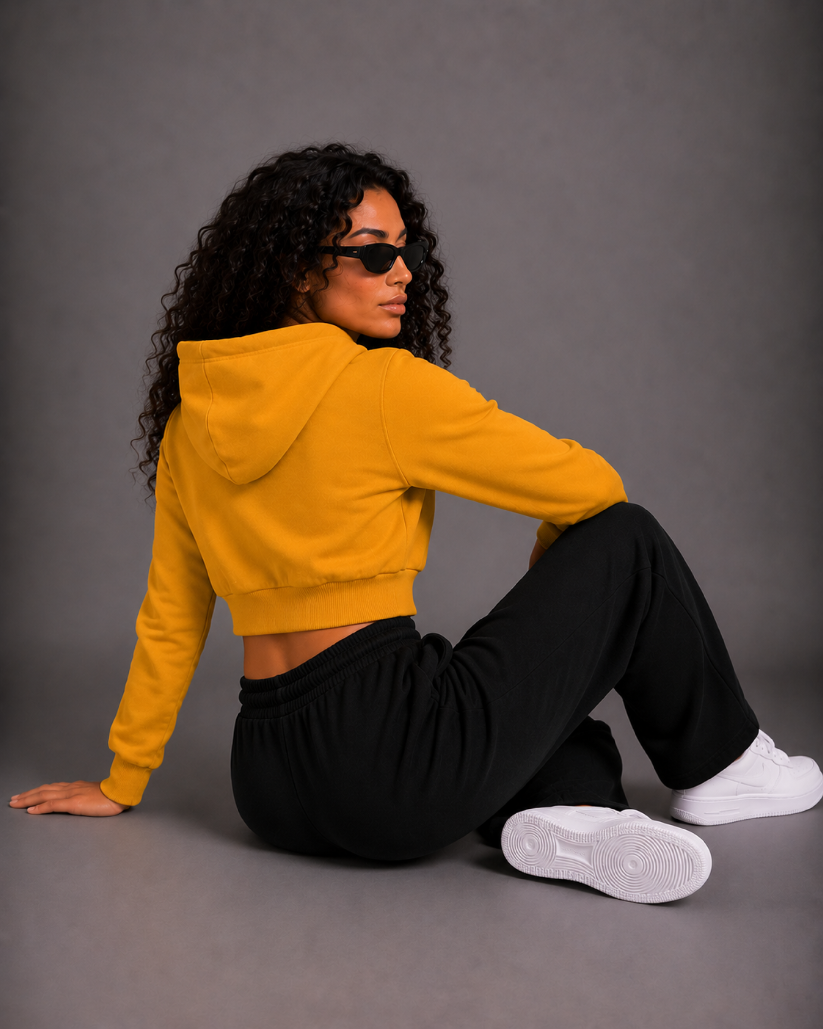 Female Cropped Hoodie | Mustard Yellow
